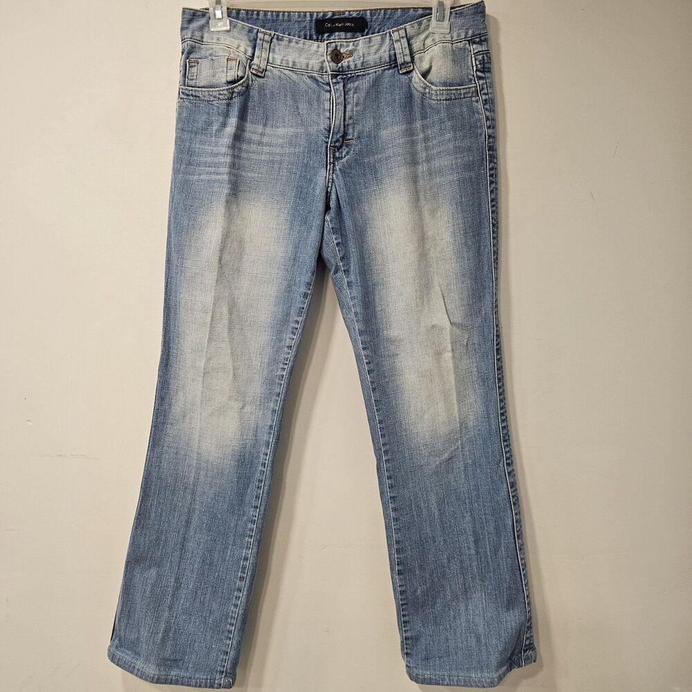 Calvin Klein Jeans Womens 12 (34x30) Blue Lean Boot Cut Flap Pockets Low Rise